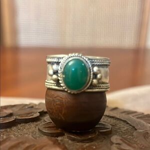 Boho Silver Tone Green Stone Ring